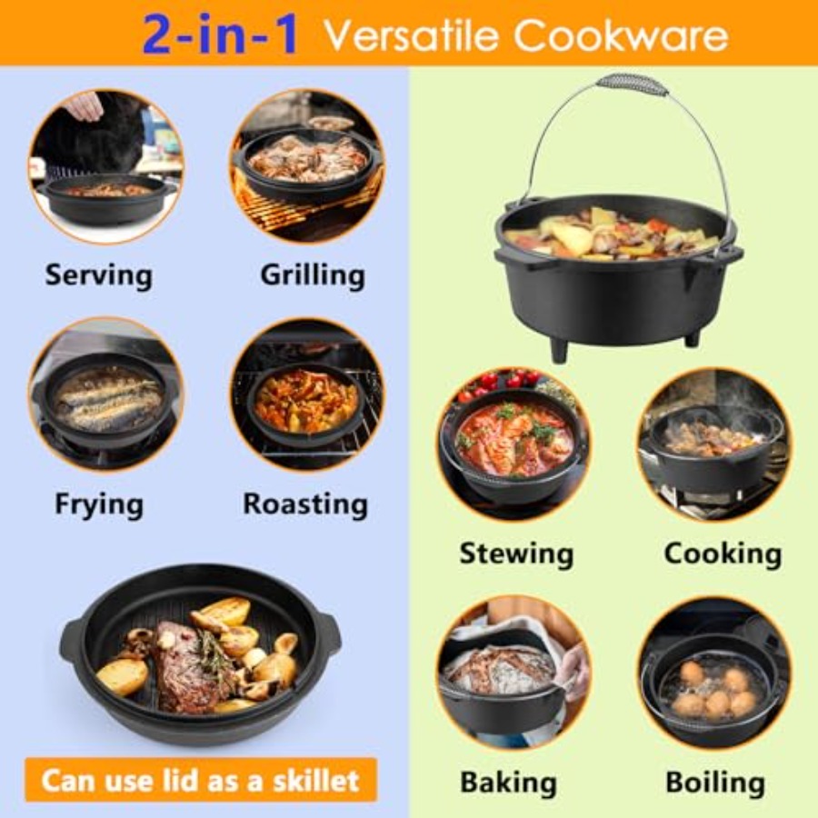 7 QT Cast Iron Dutch Oven, Lar - Camp Dutch Oven Cast ulasan dan harga
